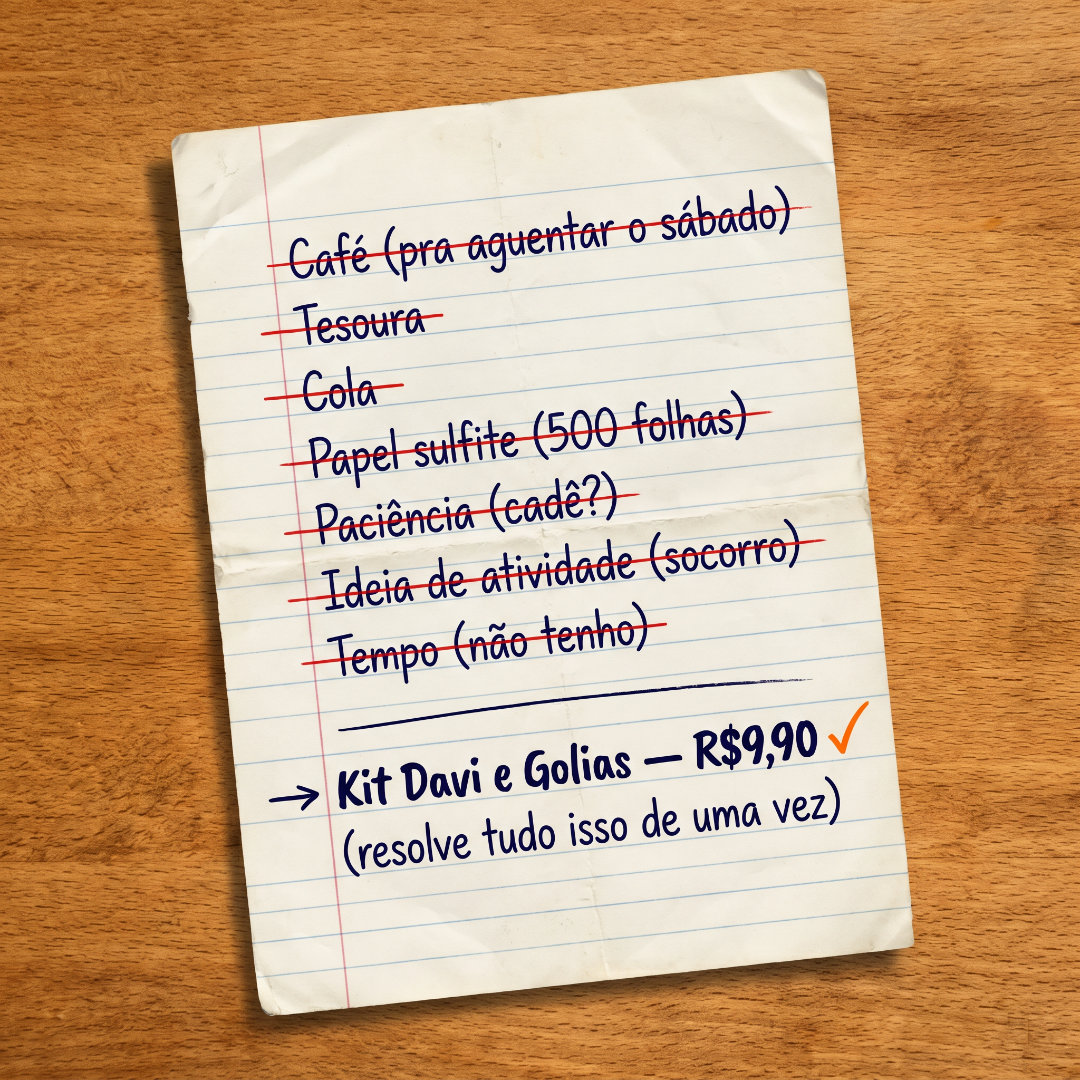 Kit Davi e Golias crossed-out checklist ad